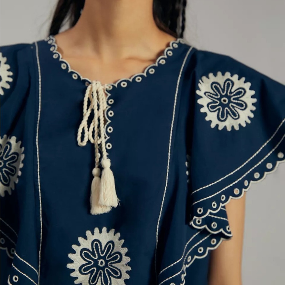 LET ME BE by ANTHROPOLOGIE Embroidered Tunic Dress in Blue Motif - Picture 4 of 11